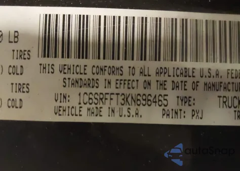 2019 Ram 1500 Big Horn/Lone Star 4X4 5'7 Box z USA, uszkodzony, nr VIN 1C6SRFFT3KN696465